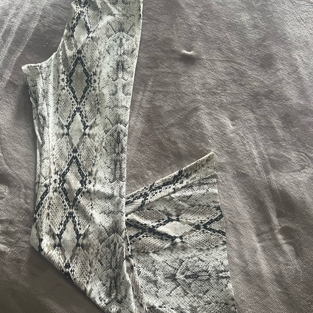 Black and Cream Wide Leg Pants with Snakeskin Pattern